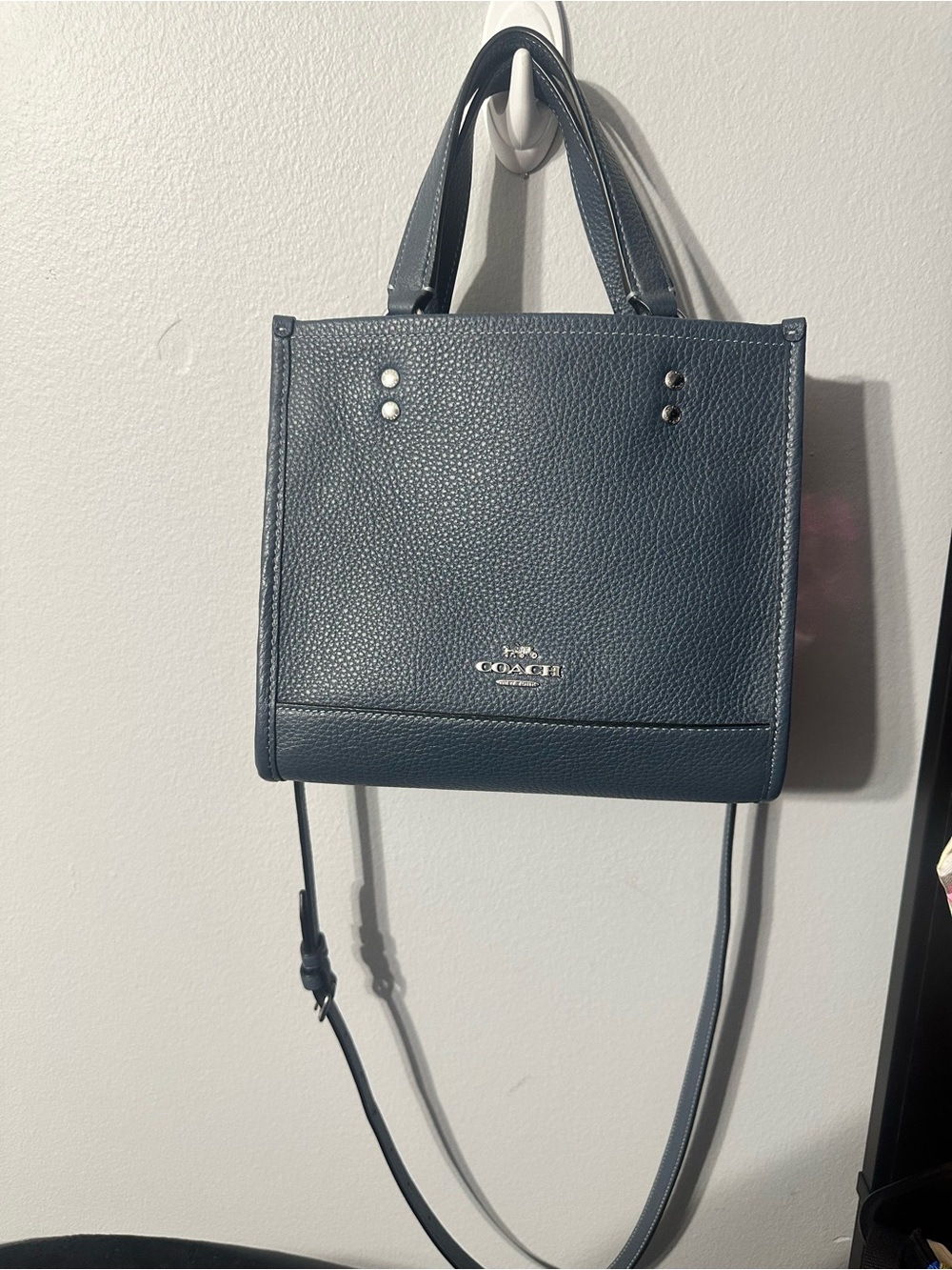 Coach Small Pebbled Leather Crossbody in Deep Blue